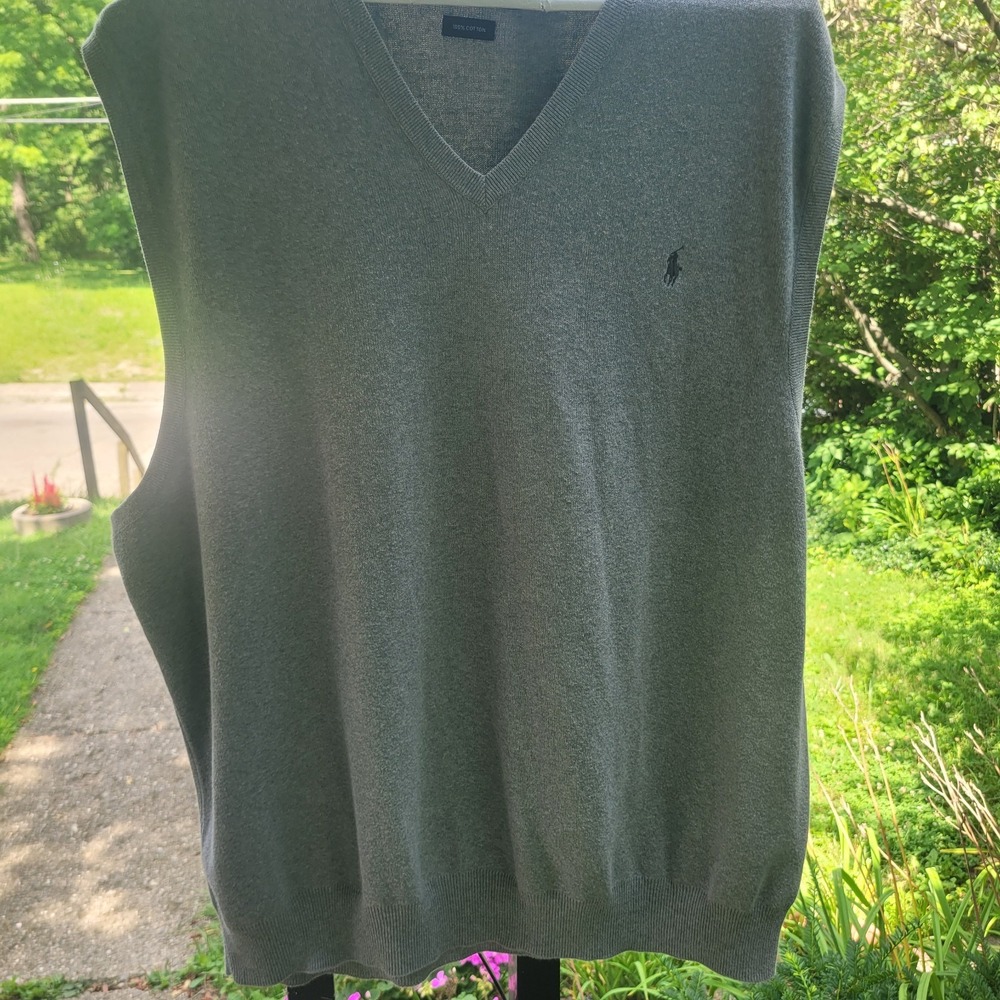 Polo Golf Ralph Lauren Men's Gray V-Neck Sweater Vest Stripes XXL Cotton